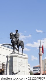 Ankara,Turkey - September 23, 2022;Statue Of Ataturk, The Founder Turkey, Statue Of The Capital City, Ulus, Ankara. Armed Turkish Soldier With A Statue Of Ataturk On Horse.