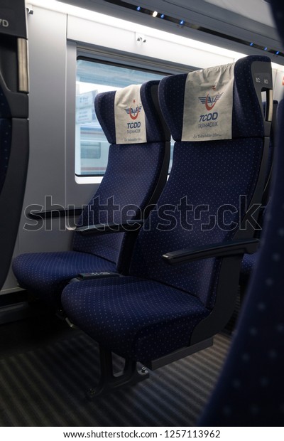 Ankara/Turkey-04.12.2018:seat of fast train inside\
of the\
train