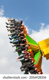 Ankara-Turkey:October 3, 2021: Group Of Cheerful And Thrilled People Having Fun At Luna Park | Genclik Parki In Ankara. People With High Adrenaline Entertaining In Discovery At Amusement Park.