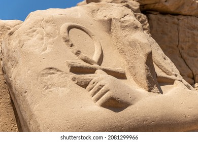 The Ankh, the key of life. Egyptian ancient hieroglyphs. Closeup of symbol of eternal life ankh.