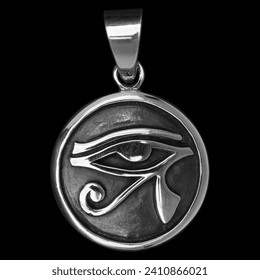 Ankh silver pendant. Eye of God Ra. Egyptian mythology.