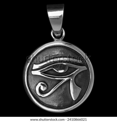Ankh silver pendant. Eye of God Ra. Egyptian mythology.