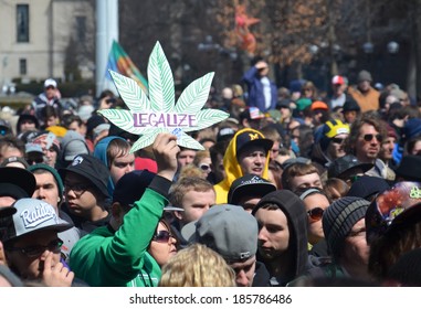 ANN ARBOR, MI - APRIL 5: A participant holds up a sign at the 43rd annual Hash Bash rally in Ann Arbor, MI April 5, 2014.