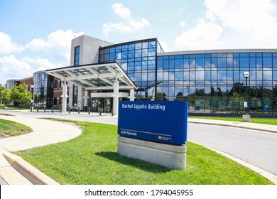 ANN ARBOR, MI - AUGUST 09,2020: Rachel Upjohn building board in University of Michigan health east medical campus ,  UofM medical school is one of the top ranked public medical school in the country. 