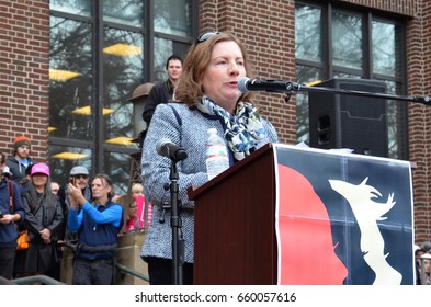 ANN ARBOR, MI - JAN 21:  Vice Chair of the Washtenaw County Board of Commissioners Michelle Regalado Deatrick addresses the Women'??s March in Ann Arbor on January 21, 2017. 