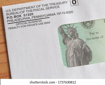 Ann Arbor, MI - May 20, 2020: Stimulus Check In The Mailing Envelope