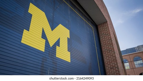 Ann Arbor, MI - May 27, 2022: University Of Michigan Logo On College Campus Building Exterior