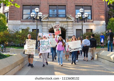 ANN ARBOR, MI / USA - SEPTEMBER 8, 2017: Protesters show their support for dreamers at a pro - DACA rally at the University of Michigan. 