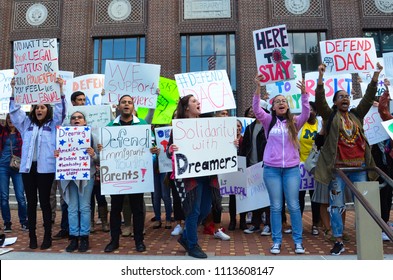 ANN ARBOR, MI / USA - SEPTEMBER 8, 2017: Protesters show their support for dreamers at a pro - DACA rally at the University of Michigan. 
