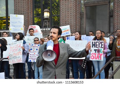 ANN ARBOR, MI / USA - SEPTEMBER 8, 2017: State Rep. Yousef Rabhi speaks at a pro - DACA rally at the University of Michigan. 