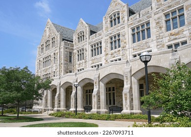 Ann Arbor, Michigan -  Campus of the University of Michigan with traditional gothic style stone buildings with gables - Shutterstock ID 2267093711