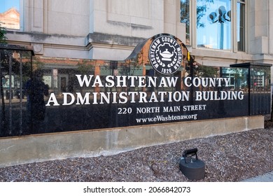 Ann Arbor, Michigan  United States - 08222021: Washtenaw County Administration Building Sign