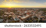 Ann Arbor, Michigan, USA college town skyline at dusk.
