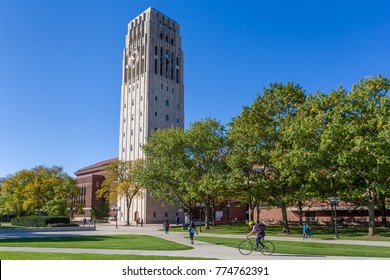 ANN ARBOR, MI/USA - OCTOBER 20, 2017: Burton Memorial Tower on the campus of the University of Michigan.