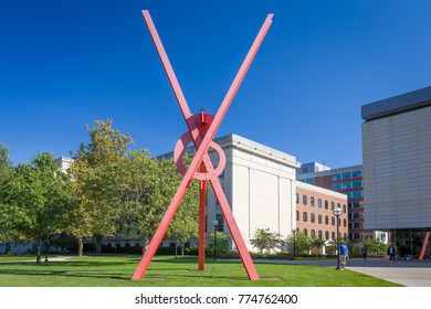 ANN ARBOR, MI/USA - OCTOBER 20, 2017: Orion Sculpture by Mark di Suvero on the campus of the University of Michigan.