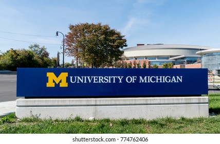 ANN ARBOR, MI/USA - OCTOBER 20, 2017: Entrance sign to the campus of the University of Michigan.