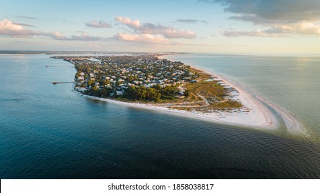 "Anna Maria Island, FL / USA - 11-14-2020: Aerial shot of Bean Point Beach in Anna Maria Island."