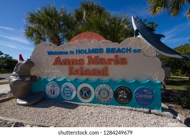 Anna Maria Island, Florida - December 26, 2018  Ana Maria Island Holmes Beach Sign