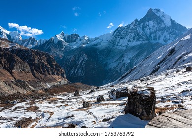 Annapurna Base Camp View Of Machapuchre Mountain Nepal Himalayas