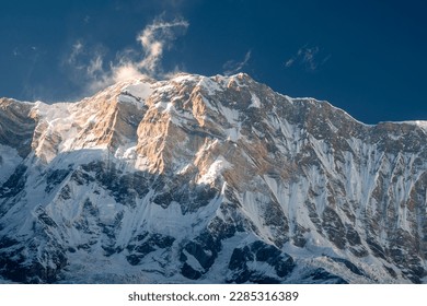 Annapurna mountain range covered in snow