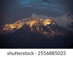 Annapurna range at golden hour dramatic sunset light  