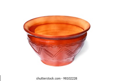 Annealed Clay Pot For Cooking Isolated On White Background