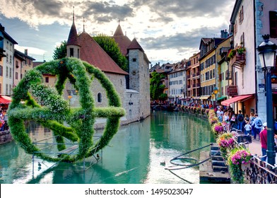 Annecy, France - August 2019 : Historical center in summertime, HDR image