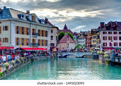 Annecy, France - August 2019 : Historical center in summertime, HDR image