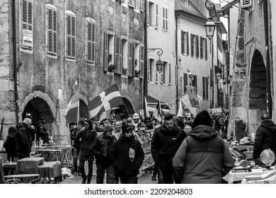 Annecy, France - January 29, 2022: Group Of People Demonstrating Against The State Oppression Of Health Pass And Vacination On The Public In Annecy Streets.