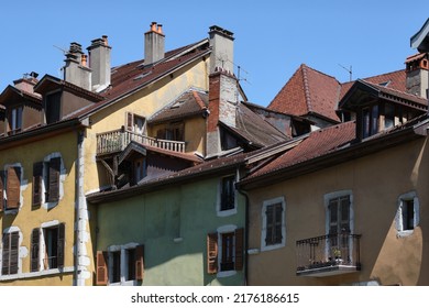 Annecy, France - July 2 2022: Historic houses in the old town.