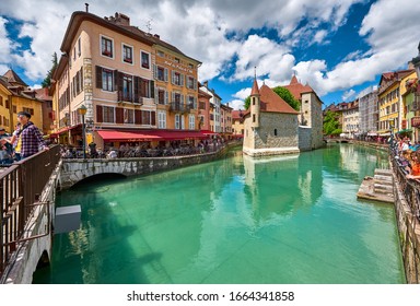 Annecy, France - June 2019: View on the castle in the old town on a sunny day