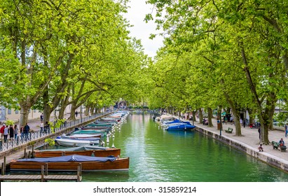 ANNECY, FRANCE - MAY 24: View of Canal du Vasse on May 24, 2015 in Annecy, France. The canal was build for water supply of fortification ditches