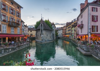 ANNECY, FRANCE - SEPTEMBER 14, 2014: Medieval castle on the canal in the French city of Annecy.