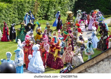 Annevoie, Belgium, 20 May 2018  parade of costome Venise canival  Italy in Belgium. 