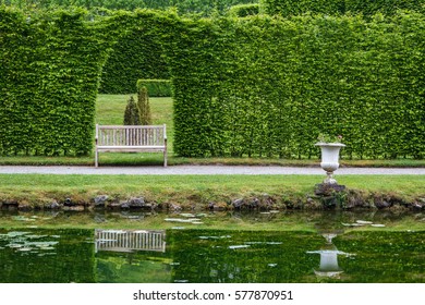 ANNEVOIE / BELGIUM - MAY 2014: Regular park (Les Jardins d'Annevoie) of the Annevoie castle, Belgium