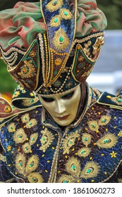 Annevoie, Belgium, May 25,2019 parade of Costume for Venice carnival in Italy.  
