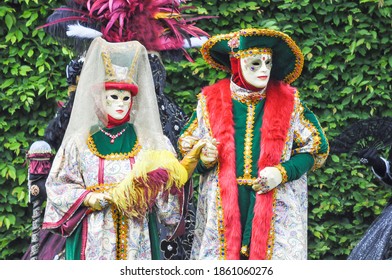 Annevoie, Belgium, May 25,2019 parade of Costume for Venice carnival in Italy.  