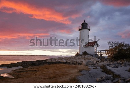 Annisquam Lighthouse with a dramatic sunset