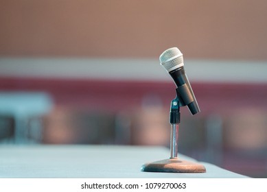 Announcer Microphone On Table Before Boxing Ring