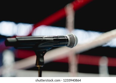 Announcer Microphone On Table Before Boxing Ring