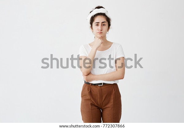 Annoyed Female Dark Wavy Hair Bun Stock Photo Edit Now 772307866