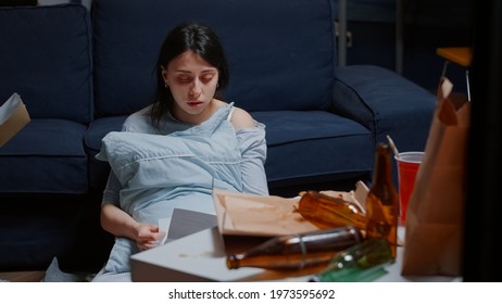 Annoyed, Frustrated, Stressed, Depressed Woman Reading Eviction Notice Screaming Crying Suffering A Shock. Desperate Hopeless Worried Tenant Reading Notification For Unpaid Bills, Warning Document