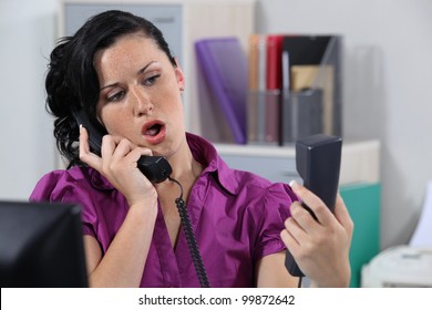 Annoyed Receptionist Answering Ringing Phones