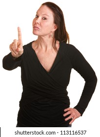 Annoyed white lady on isolated background wagging finger