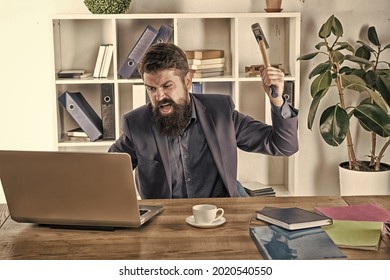 Annoying ads and pop up banners. Slow internet connection. Outdated software. Computer lag. Lagging system. Hate office routine. Man bearded crush computer. Destroy laptop. Hateful job. Bad computer