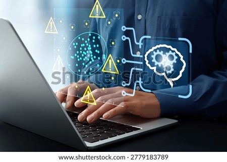 Anomaly detection using machine learning. Identification of unusual patterns in data. Engineer using laptop computer to detect anomalies in network traffic and system behavior.