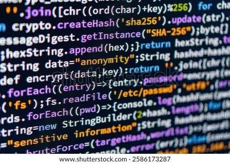 Anonymity. - Close-up image of a Python script about cryptography and security on a computer screen, highlighted for readability