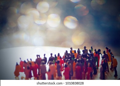 Anonymous, Blurred, Crowd Or Group Of People. A Large Group Of Generic Men And Women Following A Crowd. Faceless Workers Who Are All The Same. Group Of Folks Working Towards A Common Goal.