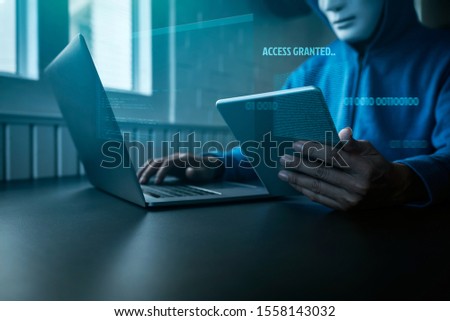 Anonymous Computer Hacker Cyber Attact Concept With Access Granted Text.