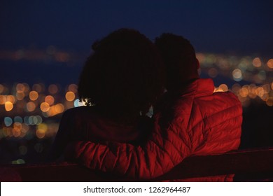 Anonymous Couple On A Romantic Date, Looking At City Lights Young Romance